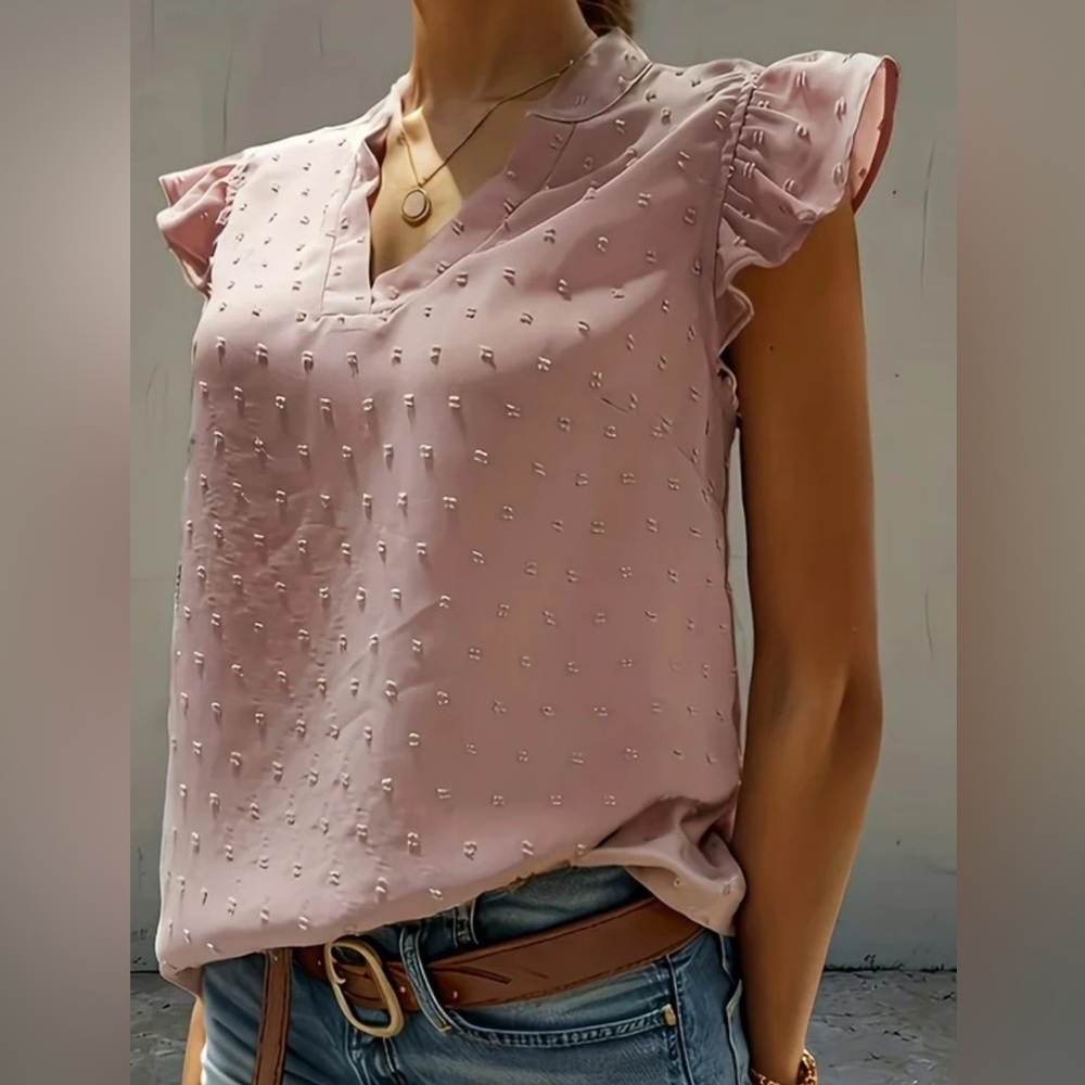 Shein Flutter Sleeve V- neck Blush  Pink top size Large